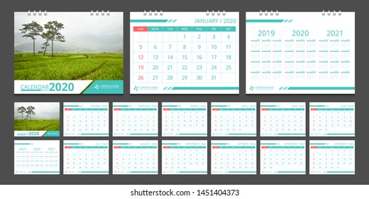 2020 calendar. Week start Sunday corporate design template vector.