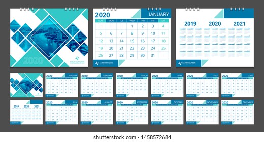 2020 calendar. Week start Sunday corporate design template vector.