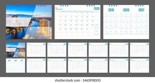 2020 calendar. Week start Sunday corporate design template vector.