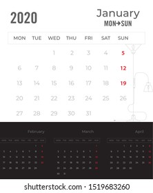 2020 calendar Week starts with monday