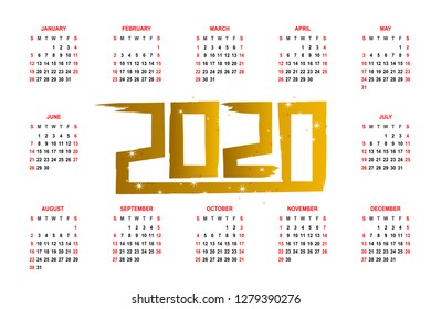 2020 calendar - weeks start on Monday - happy new year abstract card line design template with gradient