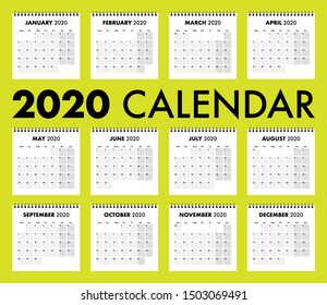 A 2020 calendar with wire bind 