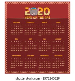 2020 calendar with year of the rat theme