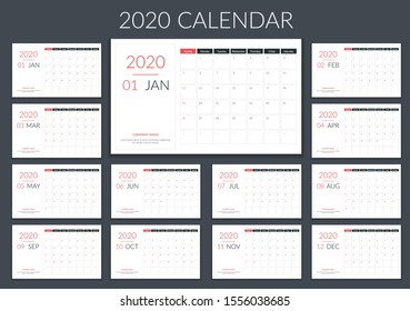 2020 Calendar-planner template, planner, 12 pages, week starts on Sunday, vector eps10 illustration