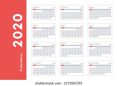 2020 calendrier in francais (2020 Calendar in french language) Vector illustration for print and banners.