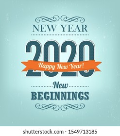 2020 - calligraphic new year greeting design - retro style typography with decorative elements