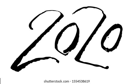 2020 Calligraphic Signs. Hand Lettering Happy New Year Vector Design. Grunge Text for Greeting Card.