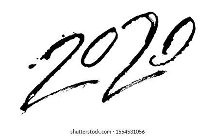2020 Calligraphy. Happy New Year Lettering Numbers. Hand Drawn Vector Ink Calligraphic Illustration.