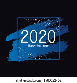 2020 card template Happy New Year in square with silver confetti and snow, lights. Holiday background for social media, web, poster. Vector Illustration 