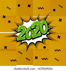 2020 cartoon comic text speech bubble. Calendar 2020 template pop art. Speech bubble wow vector background. Halftone date organizer. 2020 cartoon comic text simple geometric style pop art.
