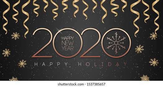 2020 celebration banner gold style for calendar, cover, flyer, brochure, party poster, greeting card, invitation, holiday banner, printing, layout design. Luxury festive background. 10 eps