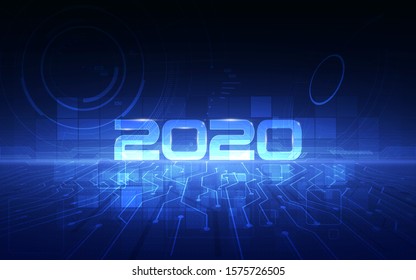 2020 celebration with Cyber futuristic technology background, countdown concept