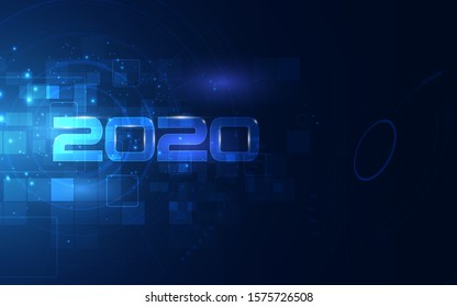 2020 celebration with Cyber futuristic technology background, countdown concept
