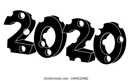 2020 in cheese shape year of the rat . Isolated stock vector illustration