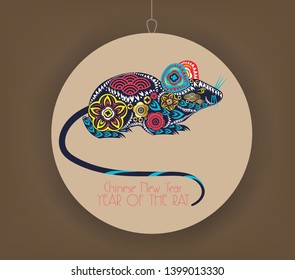 2020 Chinese Greeting Card with cherry blossom Flowers Background. Zodiac Rat, Happy New Year
