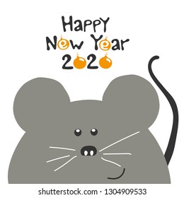 2020 chinese new year banner design. Tet - happy lunar new year, Vietnam holiday greeting card.  Cute cartoon smile metal rat. Spring season print with funny grey mouse on white background.