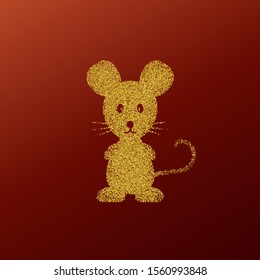 2020 Chinese New Year greeting card with rat. Gold glitters mouse silhouette on red background vector design 