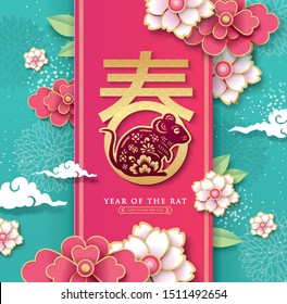 2020 Chinese New Year, Year of the Rat Vector Design. Chinese Translation: Spring