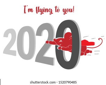 2020 Chinese New Year of the Rat. Symbol of the year - mouse, super hero