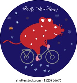 2020 Chinese New Year of the Rat. The mouse on the bike. For design and greeting cards.