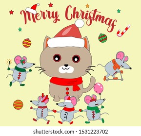 2020 Chinese New Year of the Rat. Dedicated to the year of the mouse. Funny mice and cat in different situations. For design and cards.
