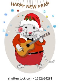 2020 Chinese New Year of the Rat. Dedicated to the year of the mouse. Funny mouse plays the guitar. For design and cards.