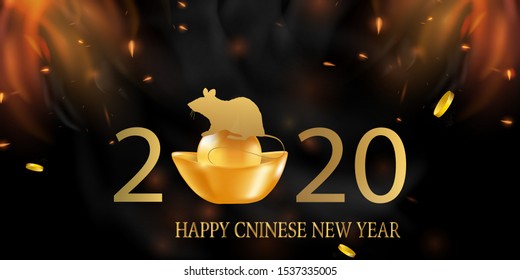 2020 Chinese New Year Rat zodiac sign. Red and gold festive background with rat. Banner, greeting card, greetings card, flyers, invitation, posters, brochure invitation design in paper art. 