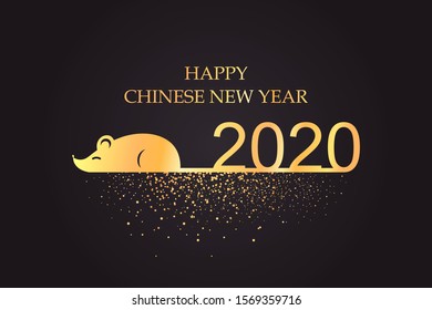 2020 Chinese New Year of the Rat. Golden silhouette. Vector illustration.