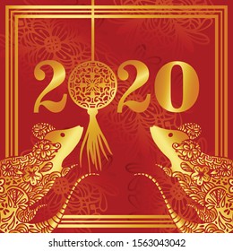 2020 chinese new year in red and golden colors