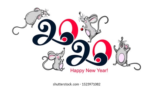 2020 Chinese New Year. Symbol of the year rat or mouse. Holiday concept - postcard or banner. Vector illustration