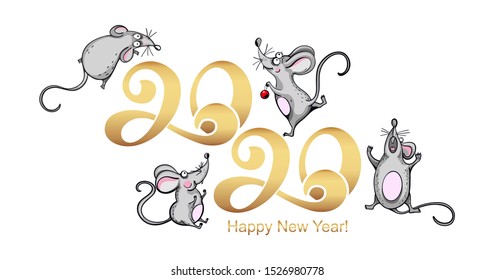 2020 Chinese New Year. Symbol of the year rat or mouse. Holiday concept - postcard or banner. Vector illustration