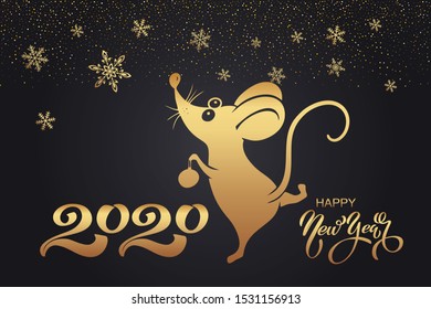 2020 Chinese New Year. Symbol of the year rat or mouse. Holiday concept - postcard or banner. Vector illustration