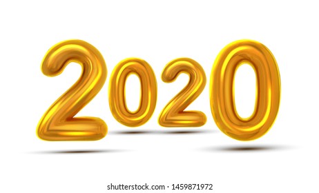 2020 Christmas Greeting Card Banner Vector. Glint Gold Color Air Blown Two Thousand Twenty 2020 On White Background. Current Event Guid, Advertising Bill Poster Illustration