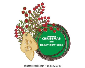 2020 Christmas greeting card isolated multicolor vector. Christmas or New Year greeting template.