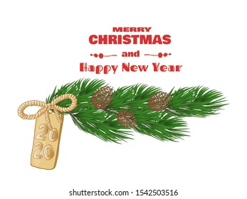2020 Christmas greeting card, Xmas horizontal posters. New Year vector card.