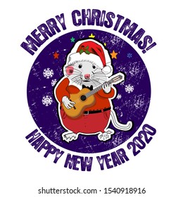 2020 Christmas mouse stickers. 2020 Chinese New Year of the Rat. Dedicated to the year of the mouse. Funny mice play musical instruments. For design and cards.