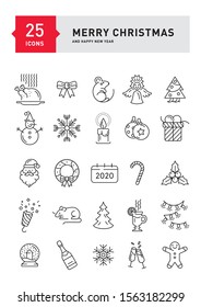 2020 Christmas and New Year elements. Symbol for your infographics web site design, logo, app, UI. Editable stroke. Vector illustration, EPS10. 