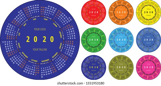 2020 Circular Calendar Nine Colors