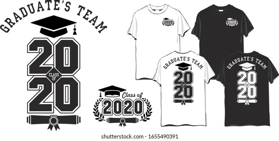 2020 class. Graduation design concept for school graduates for design of t-shirts, greeting cards, parties. Graduate team. Illustration, Vector