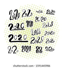 2020 collection. Hand lettering grunge card with textured handcrafted doodle letters in retro style. Hand-drawn vintage vector typography illustration