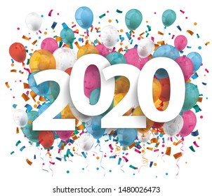 2020 with colored confetti on the white background. Eps 10 vector file.