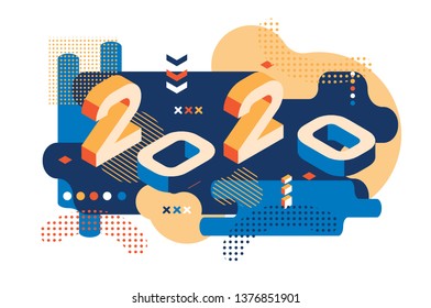 2020 Colored Memphis style. Banner with 2020 Numbers. Vector New Year illustration