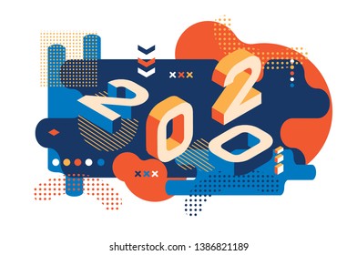 2020 Colored Memphis style. Banner with 2020 Numbers. Vector New Year illustration.