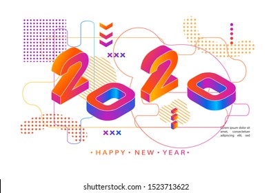 2020 Colored Memphis style. Modern Design banner with 2020 Numbers. Vector New Year illustration