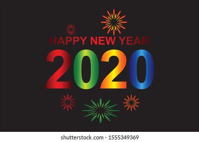 2020 colorful Text isolated on black background, New Year 2020, 2020 text for Calendar New years
