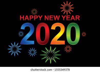 2020 colorful Text isolated on black background, New Year 2020, 2020 text for Calendar New years