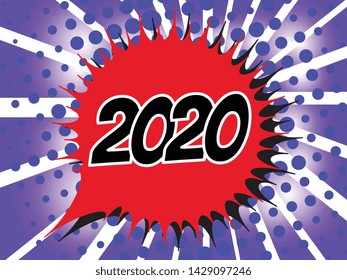 2020 Comic boom text sound effect on popart bubble speech cartoon background. Pop art boom effect vector illustration