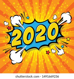 2020 comic text speech bubble. Colored pop art style sound effect. illustrator Vector Eps 10.