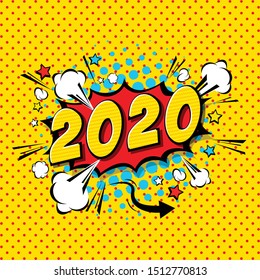 2020 comic text speech bubble. Colored pop art style sound effect. illustrator Vector Eps 10.