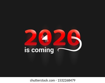 2020 is coming - Year Of the Rat upcoming poster or banner with  inquisitive rodent nose peeking out from behind a zero